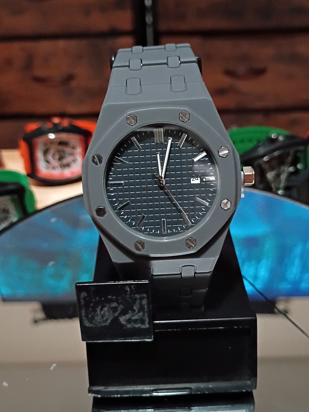 Matte Gray Sport Watch with Textured Dial